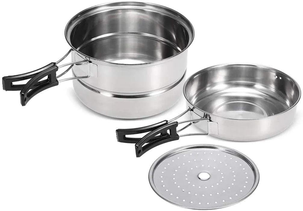Camping Cookware Set Stockpot Frying Pan Steaming Rack Pot Frying Pan Steaming Rack Outdoor Home Kitchen Cooking Set, Variety Pack