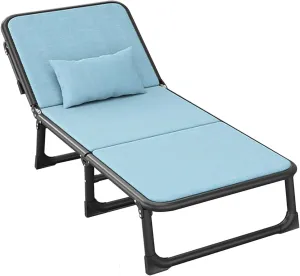 Camping Cot Adjustable 6-Positions Folding Camping Bed with Mattress Sleeping Cots for Adults Load 440lbs Reclining Chaise