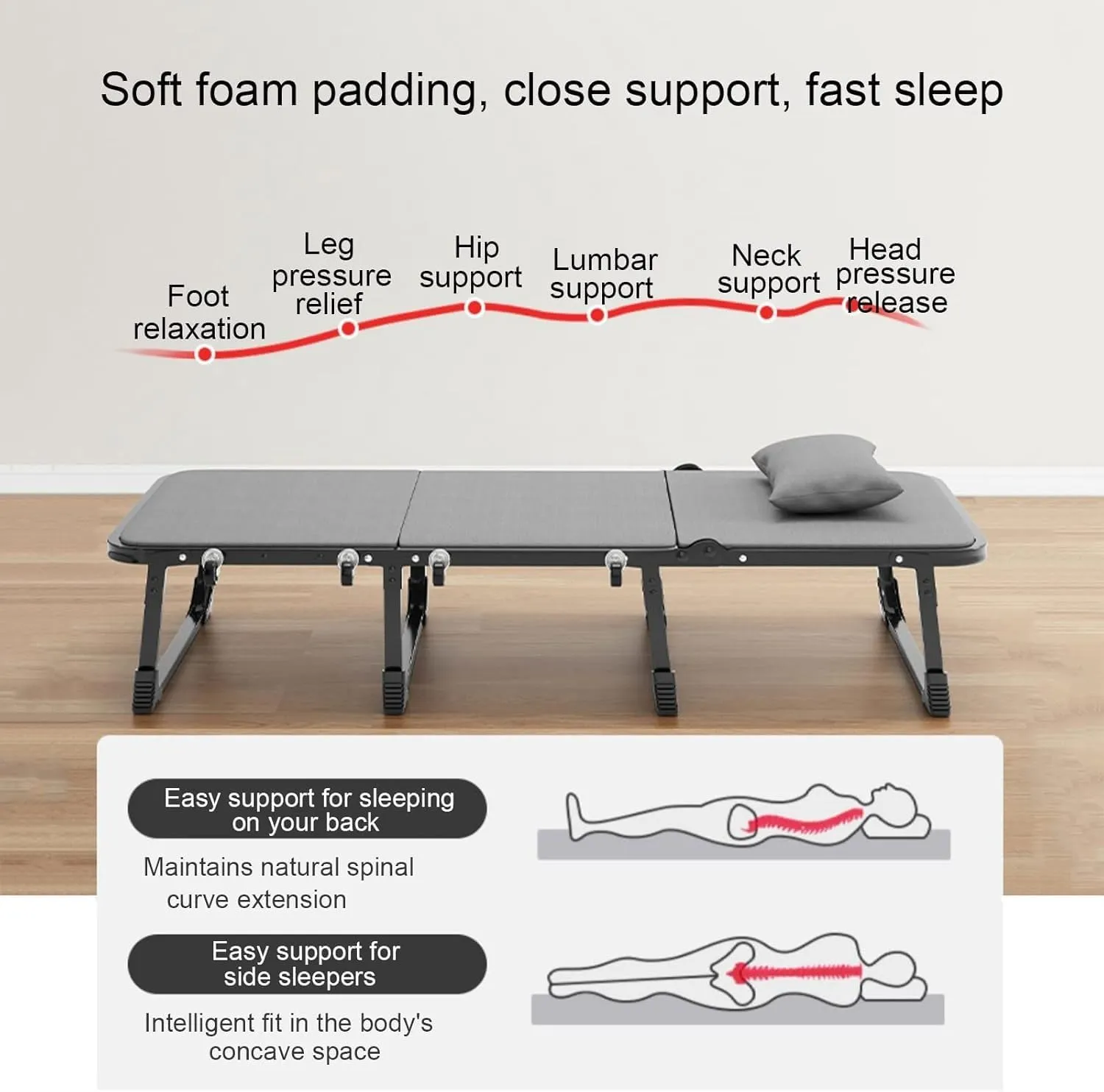 Camping Cot Adjustable 6-Positions Folding Camping Bed with Mattress Sleeping Cots for Adults Load 440lbs Reclining Chaise