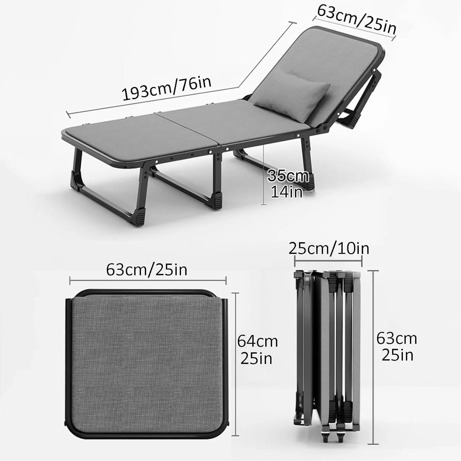Camping Cot Adjustable 6-Positions Folding Camping Bed with Mattress Sleeping Cots for Adults Load 440lbs Reclining Chaise
