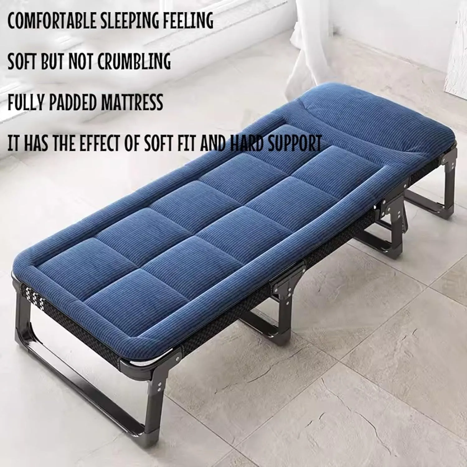 Camping Cot w/Mattress for Adults Adjustable 4-Position Folding Sleeping Bed Heavy Duty Tent Camp Bed Outdoor Lounge Chair for Home Office Travel Beach