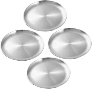 Camping Dishes Stainless Steel 4-piece Set Round Dinner Plates Metal Serving Trays for Outdoor Bbq and Home