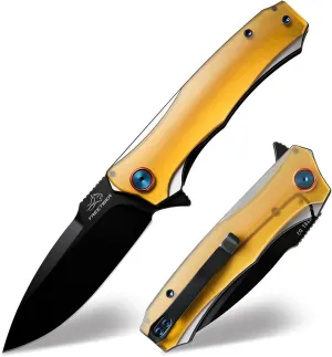 Camping Folding Knife for Men and Women, Flipper Pocket Knife with 3.54" D2 Blade PEI Handle, EDC Knife for Camping Hunting Hiking, Ideal for Utility Gift FT81 (Black)