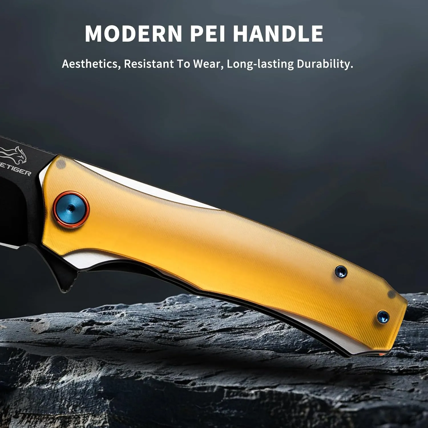 Camping Folding Knife for Men and Women, Flipper Pocket Knife with 3.54" D2 Blade PEI Handle, EDC Knife for Camping Hunting Hiking, Ideal for Utility Gift FT81 (Black)