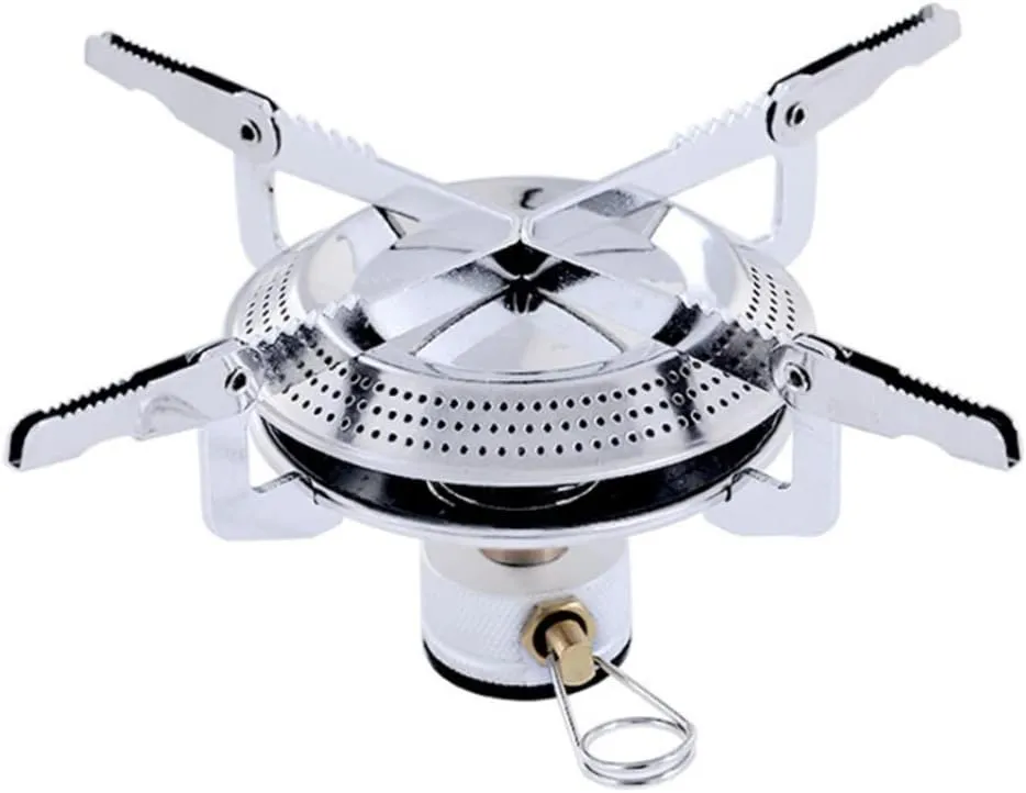 Camping Gas Stove, Mini Folding Burner, Portable Backpacking Stove, Furnace Head Cookware Set for Picnic Silver
