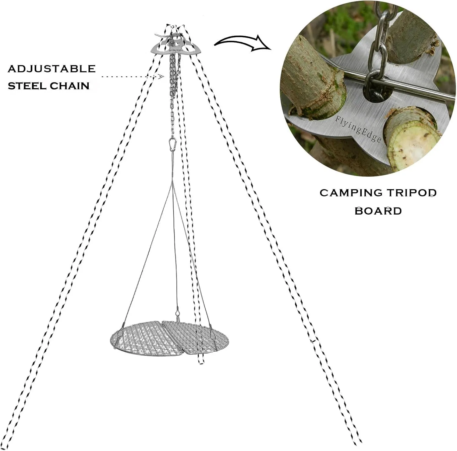 Camping Grill Grate: Foldable Campfire Cooking Equipment for Fire Pit, Portable Essential Camping Tripod Cooking Gear for Campers, Hikers (Middle)
