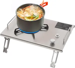 Camping Stove Folding Single-Burner Gas Stove Portable Desktop Propane Stove Table 13,648BTU with Storage Bag, 2.7KW Electronic Ignition Cooking Stove for Camping, Hiking