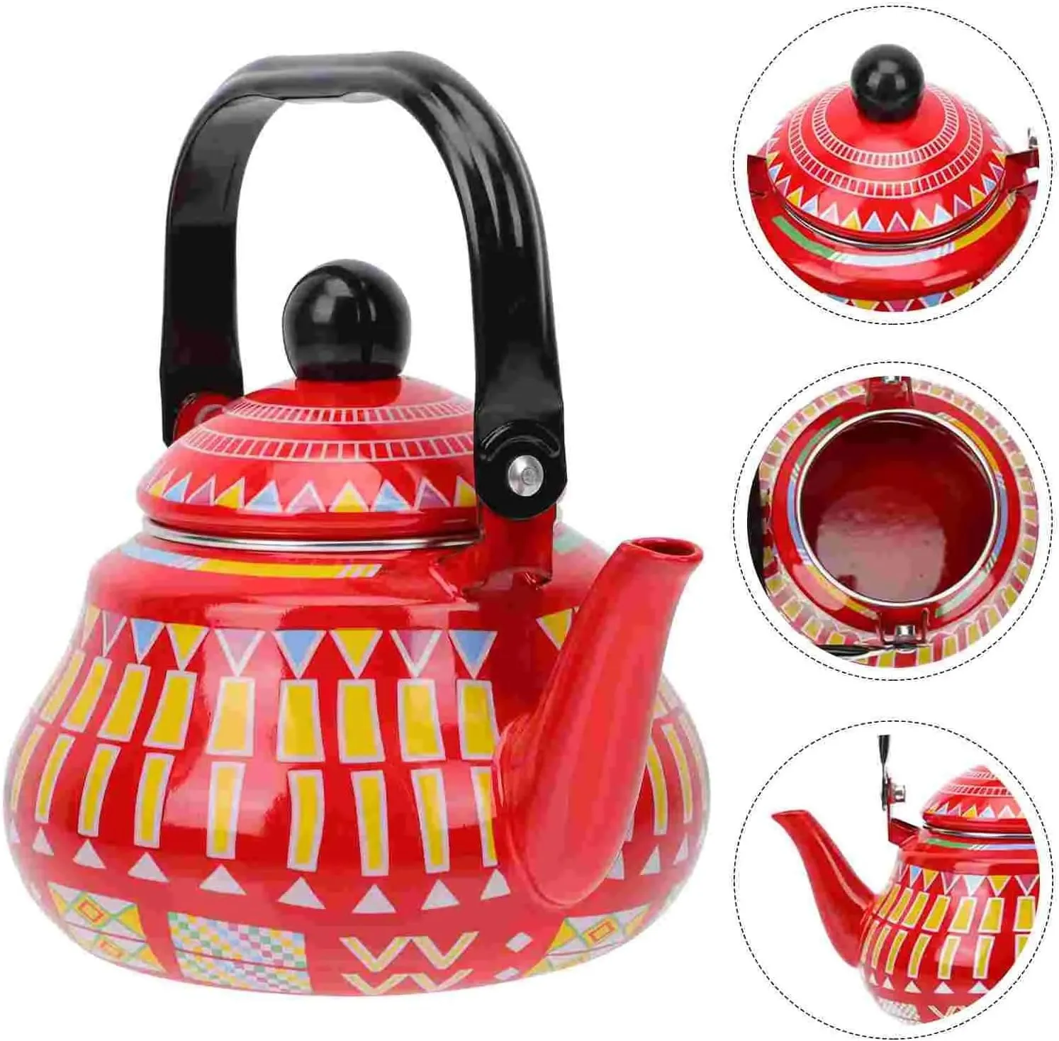 Camping Tea Kettle Enamel Coated, Portable Stovetop Kettle for Boiling Water, Outdoor Coffee Pot with Foldable Handle(Red,2.5L)