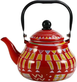 Camping Tea Kettle Enamel Coated, Portable Stovetop Kettle for Boiling Water, Outdoor Coffee Pot with Foldable Handle(Red,2.5L)