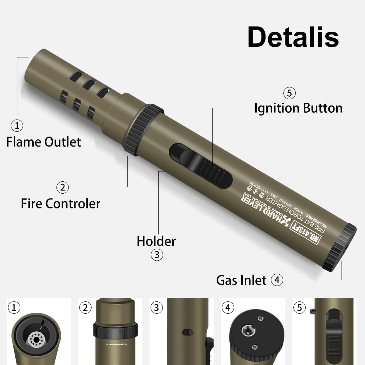 Camping Torch Lighter, Windproof Bright Fire Lighter with Safety Lock, Refillable Straight Flame Lighter with Adjustable Jet Flame for Tactical Outdoor Hiking Candles Kitchen BBQ Campfires (Brown)