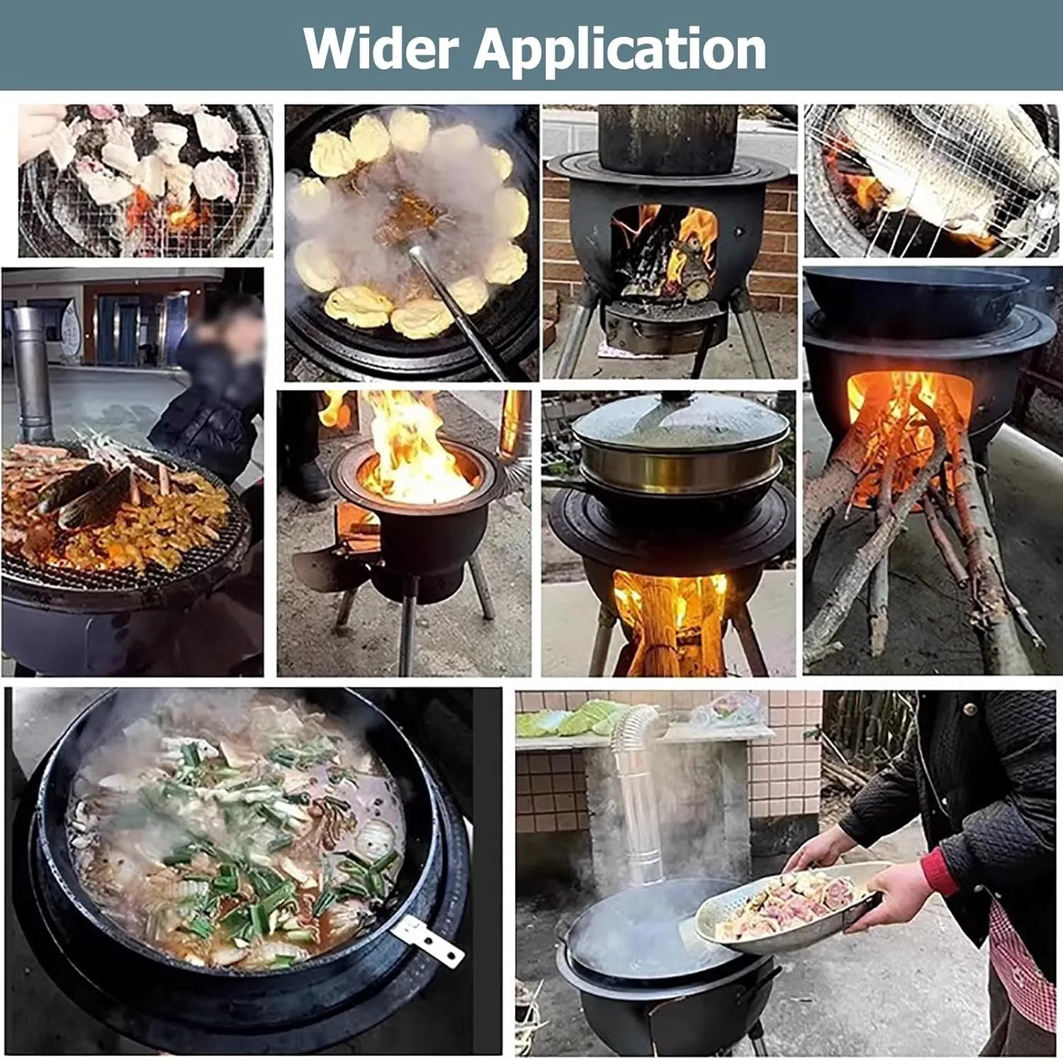 Camping Wood Burning Stove - Firewood Stove Camping with Two Furnace Rings & Removable Ash Pan - Wood Log Burner Stove/Cooking Hob or Grill for Grill, Picnic, Hunting(Outer Diameter 43cm/16.9in)