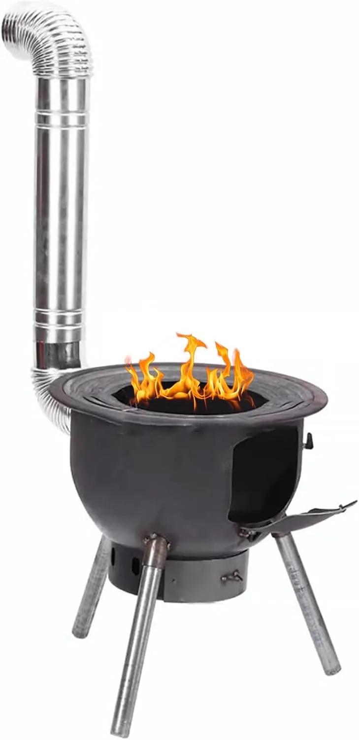 Camping Wood Burning Stove - Firewood Stove Camping with Two Furnace Rings & Removable Ash Pan - Wood Log Burner Stove/Cooking Hob or Grill for Grill, Picnic, Hunting(Outer Diameter 43cm/16.9in)