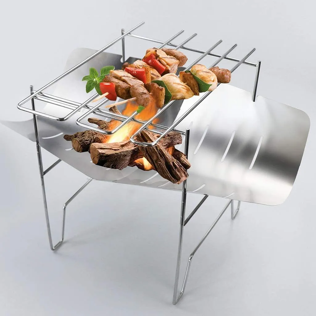 Camping Wood Stove Grill Folding Stainless Steel Firewood Buring Stove for Camping Cooking Picnic BBQ Camping Tents 4 People 6' in Center