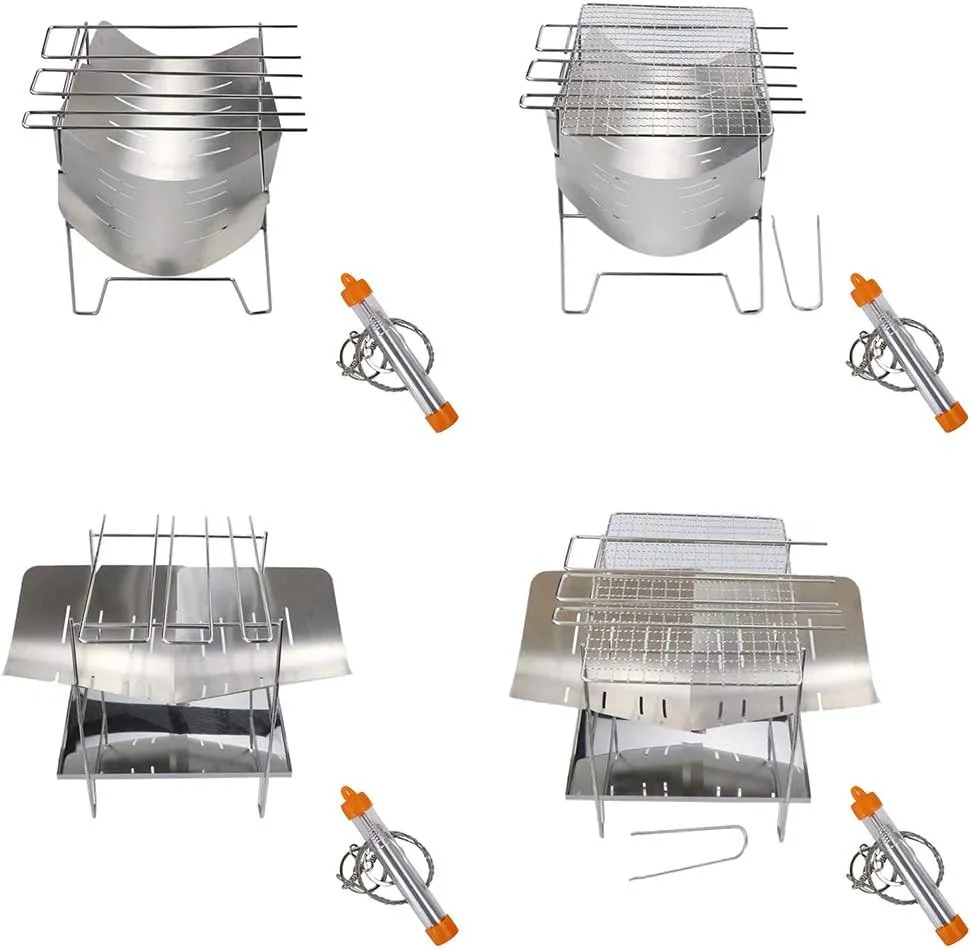 Camping Wood Stove Grill Folding Stainless Steel Firewood Buring Stove for Camping Cooking Picnic BBQ Camping Tents 4 People 6' in Center