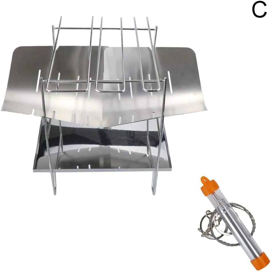 Camping Wood Stove Grill Folding Stainless Steel Firewood Buring Stove for Camping Cooking Picnic BBQ