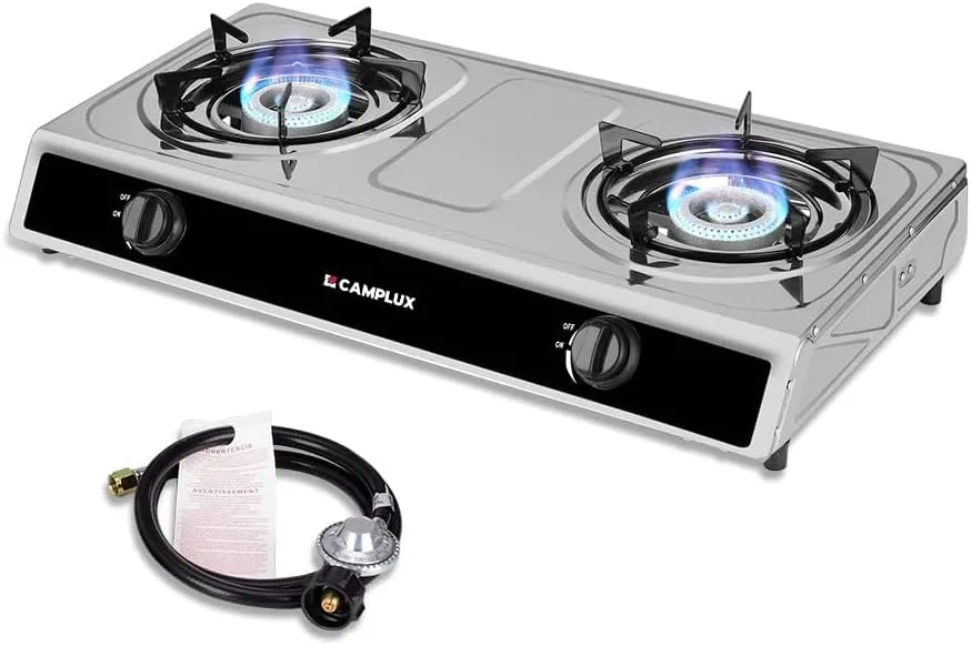 Camplux Camping Stove 2 Burners 19,600 BTU, Stainless Steel Gas Stove with Auto Ignition