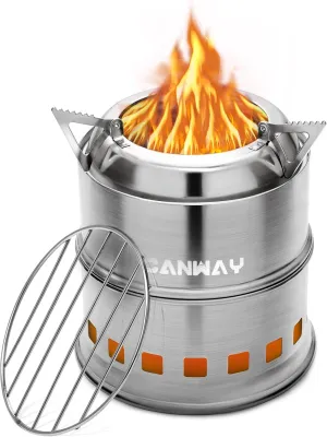 CANWAY Portable Camping Stove Mini Wood Burning Camp Stove for Backpacking Hiking Traveling Survival Cooking Stove Stainless Steel Emergency Folding Camping Stove with Carry Bag