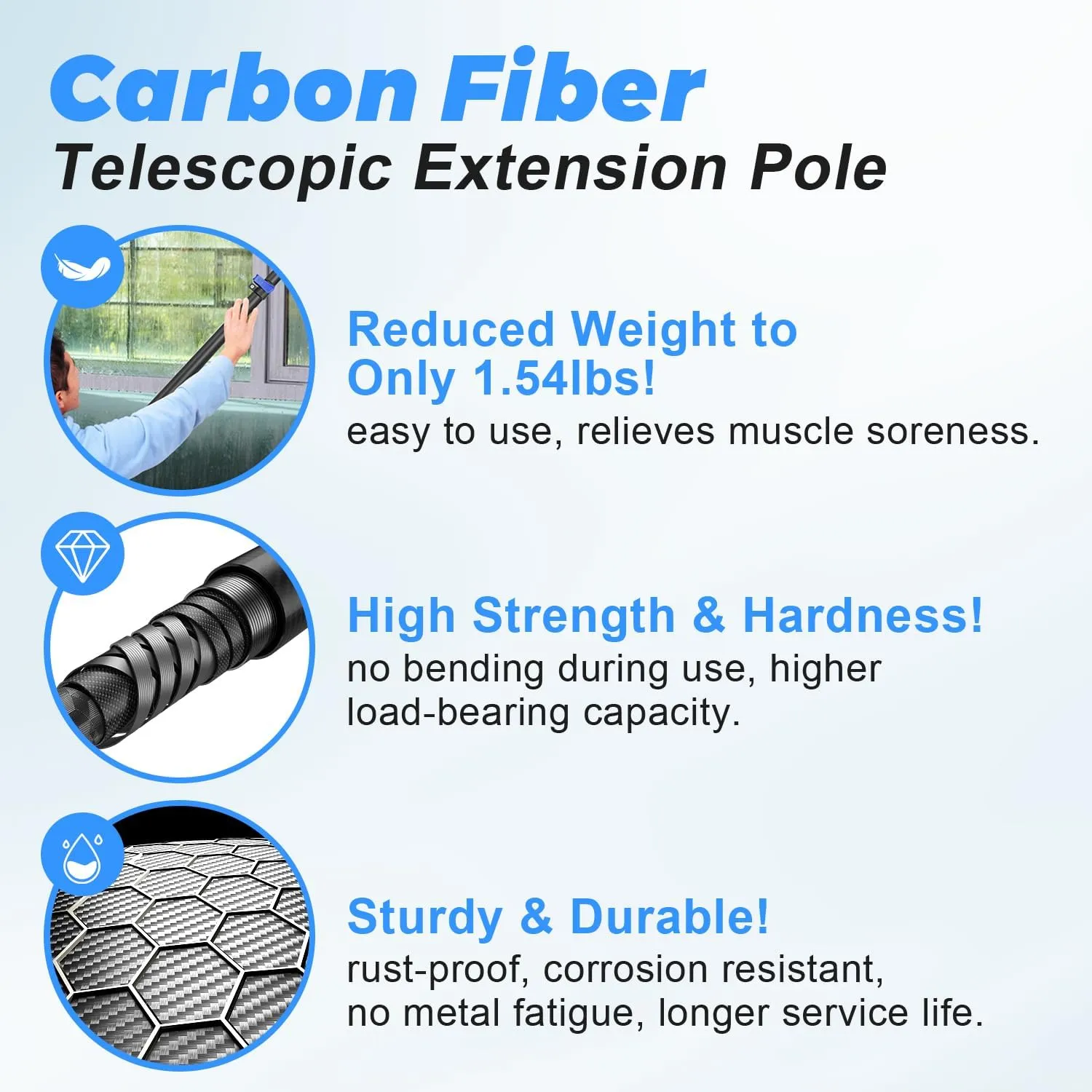 Carbon Fiber Extension Pole 3.5-12FT Telescoping Paint Roller Extendable Pole Lightweight Sturdy Extension Poles with Universal Threaded Head Multi-Use Pole