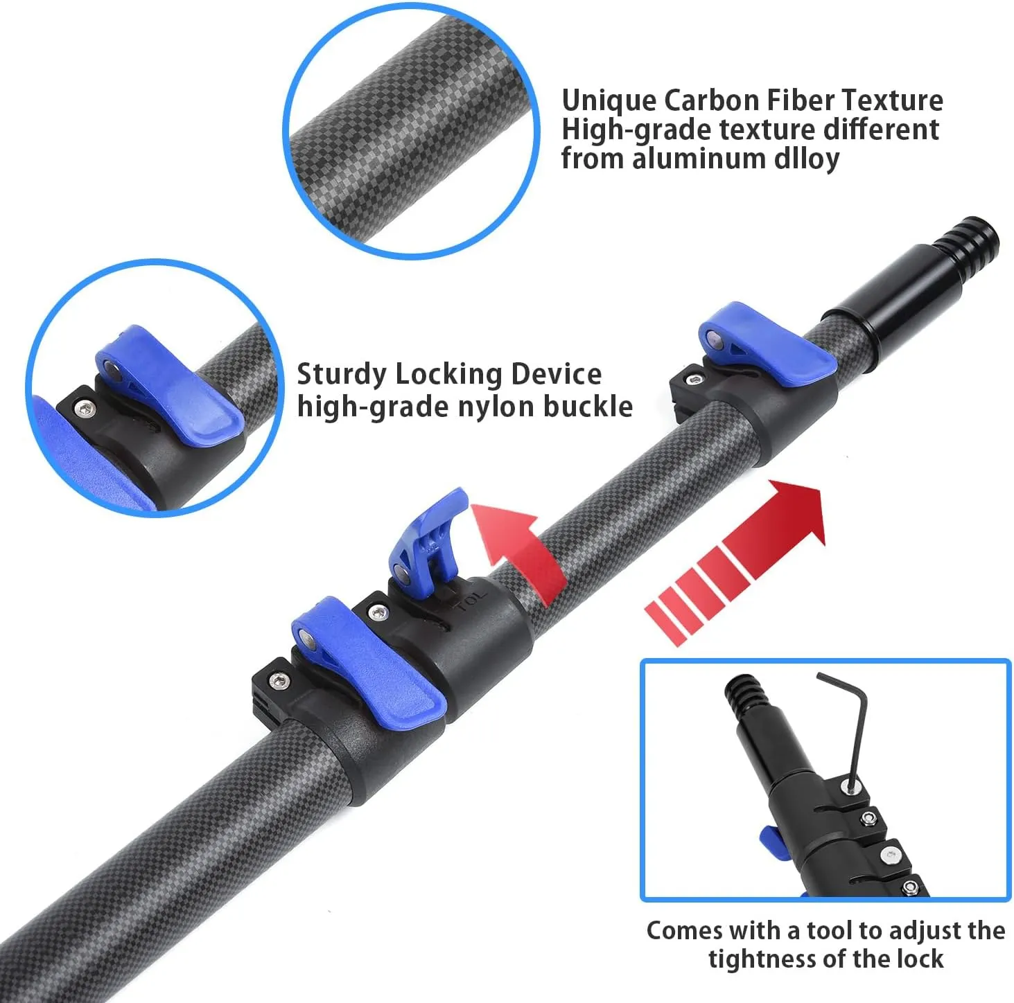 Carbon Fiber Extension Pole 3.5-12FT Telescoping Paint Roller Extendable Pole Lightweight Sturdy Extension Poles with Universal Threaded Head Multi-Use Pole