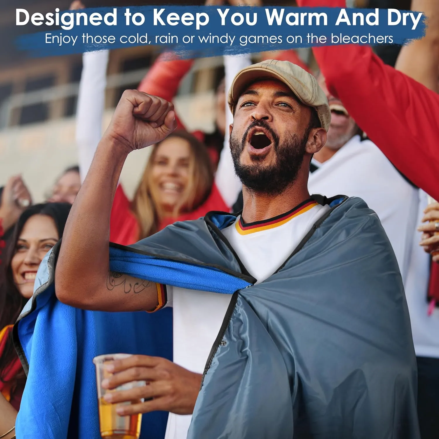 Catalonia Waterproof Stadium Blanket, Windproof Wearable Poncho for Football Sideline & Sports Events for Fans, Portable, Durable Outdoor Blanket for Camping & Tailgating