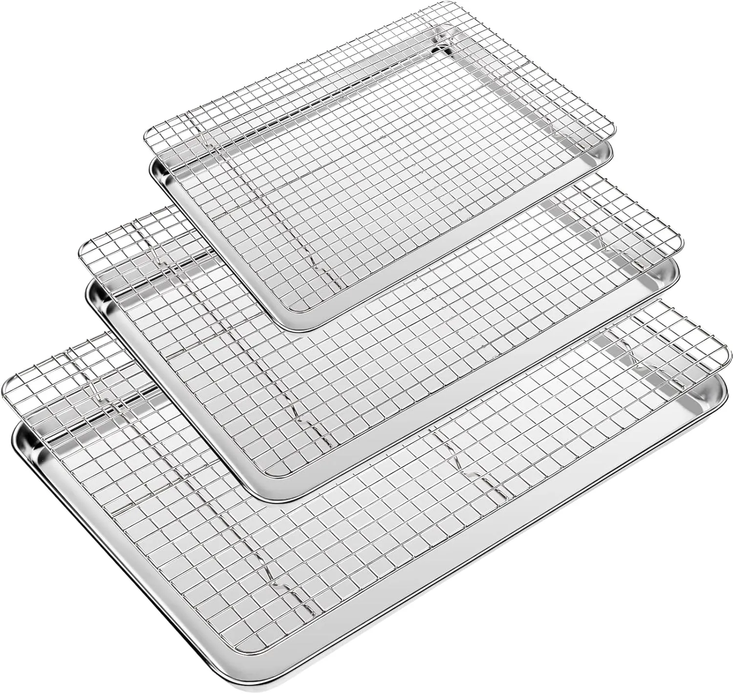 CEKEE Baking Sheet with Wire Rack Set of 6 (3 Cookie Sheets for baking   3 Cooking Racks), Stainless Steel Stainless Steel Baking Pans Set with Cooling Rack - Heavy Duty & Dishwasher Safe