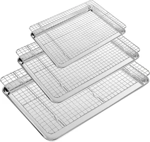 CEKEE Baking Sheet with Wire Rack Set of 6 (3 Cookie Sheets for baking   3 Cooking Racks), Stainless Steel Stainless Steel Baking Pans Set with Cooling Rack - Heavy Duty & Dishwasher Safe