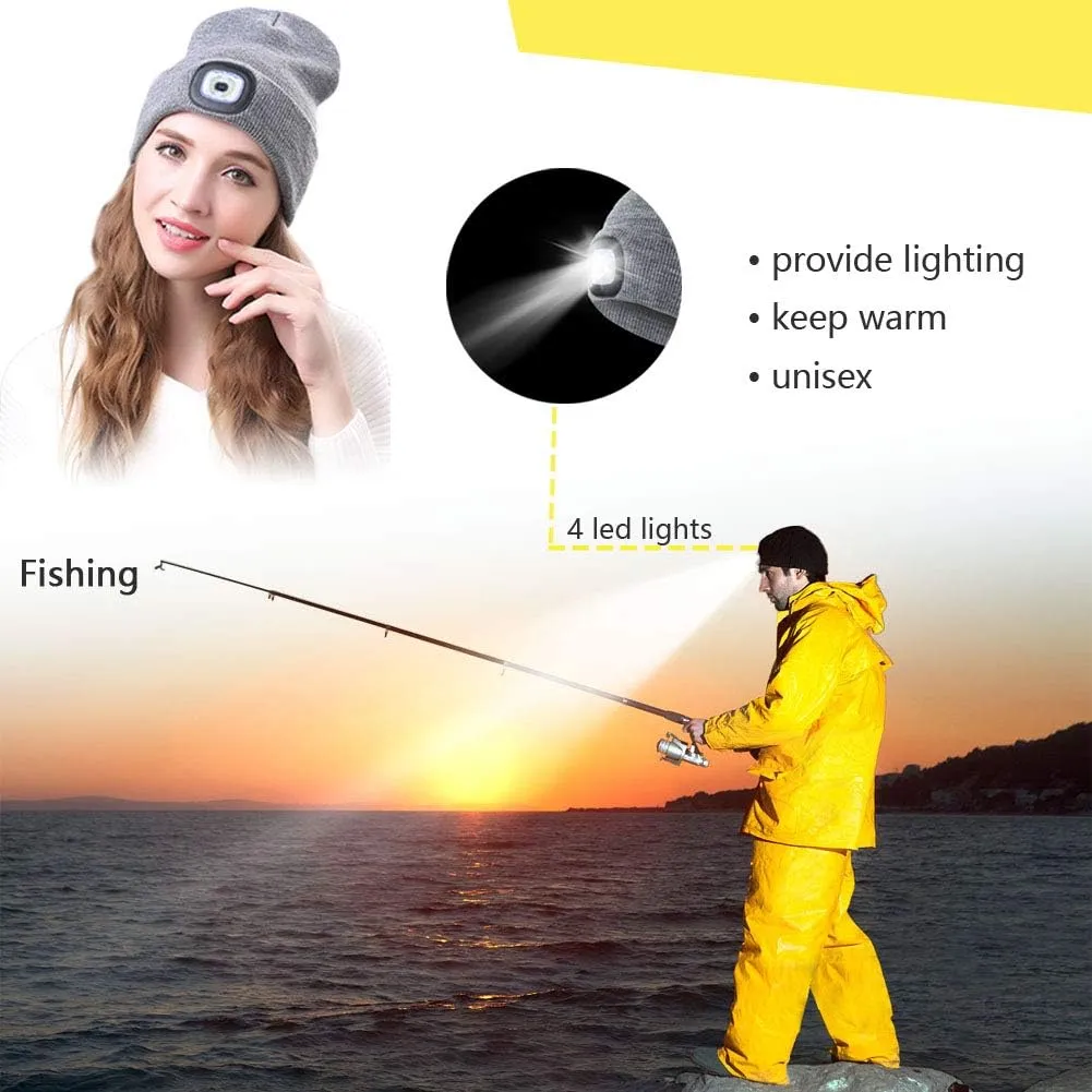 CENSGO Unisex Hat with Light, USB Rechargeable LED Headlamp Beanie, Gifts for Dad Father Men Husband Warm Knitted Cap