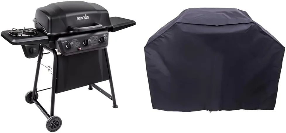 Char-Broil Classic 360 3-Burner Liquid Propane Gas Grill with Side Burner & 3-4 Burner Large Basic Grill Cover