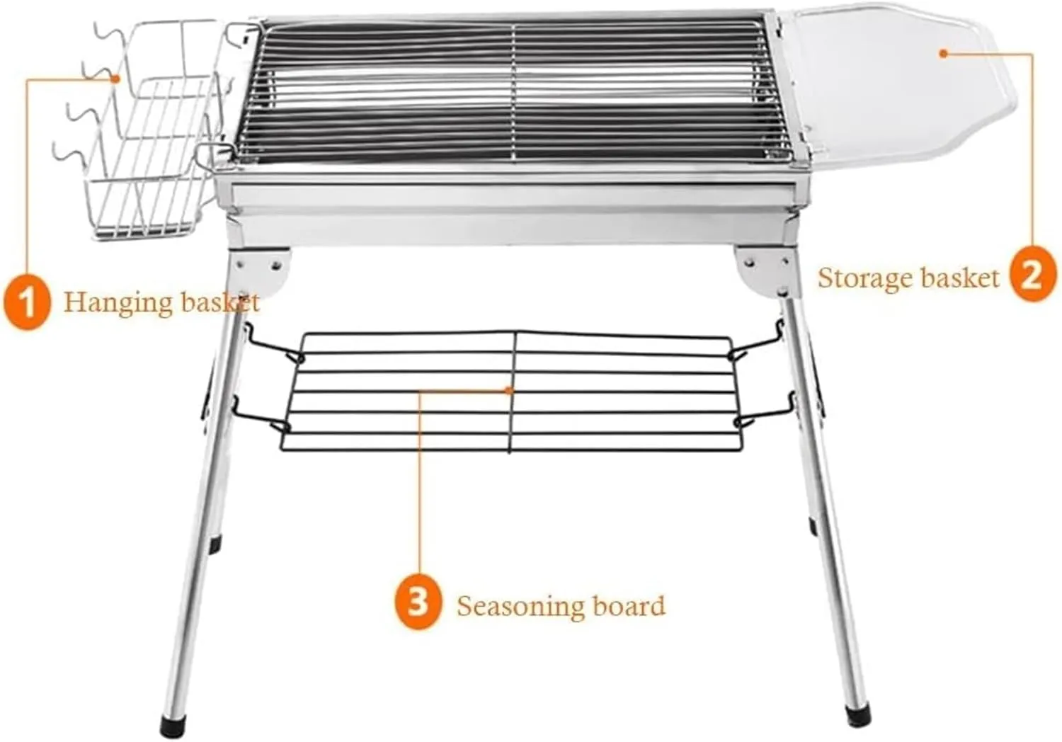 Charcoal Barbecues, Stainless Steel Barbecue Grill Portable Folding Charcoal Barbecue Grill Charcoal Grill for Outdoor Cooking Camping Hiking Picnics