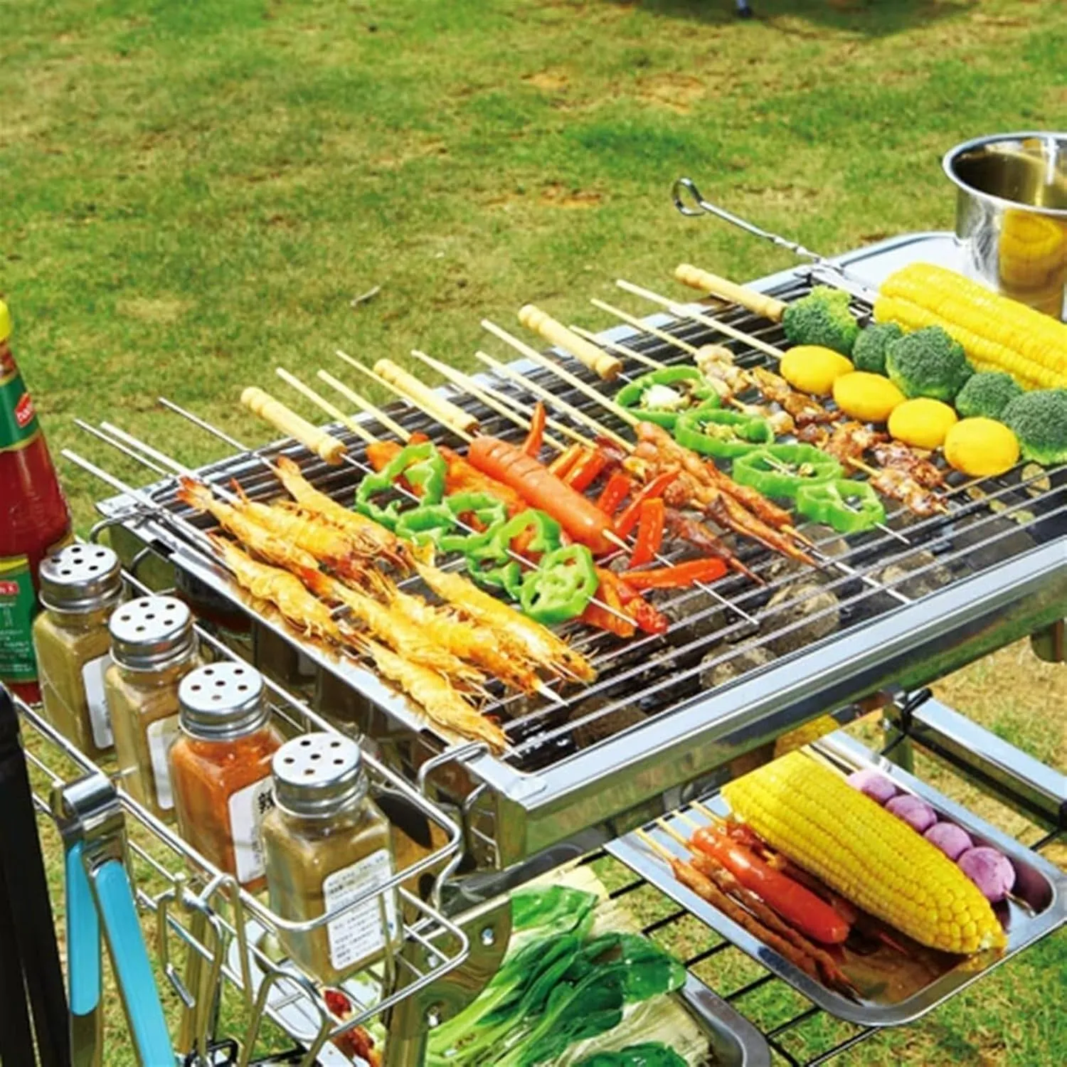 Charcoal Barbecues, Stainless Steel Barbecue Grill Portable Folding Charcoal Barbecue Grill Charcoal Grill for Outdoor Cooking Camping Hiking Picnics