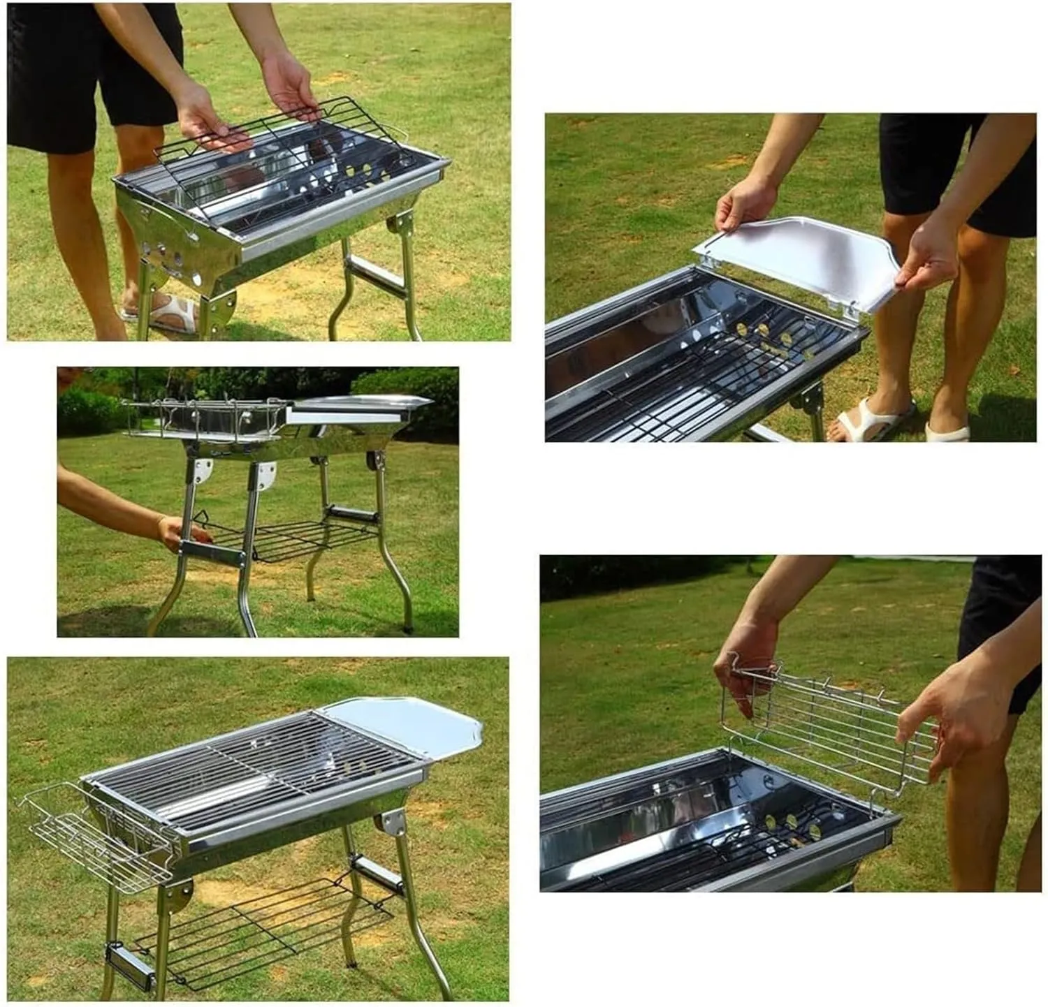 Charcoal Barbecues, Stainless Steel Barbecue Grill Portable Folding Charcoal Barbecue Grill Charcoal Grill for Outdoor Cooking Camping Hiking Picnics