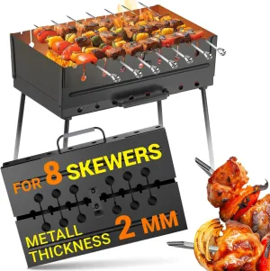 Charcoal Grill for 8 Skewers Portable Barbecue 16.9"×11.8"×16.9" Kabob Camp Grills - Foldable Metal Mangal - Kebab Shish BBQ for EDC Picnic Outdoor Cooking Camping Hiking