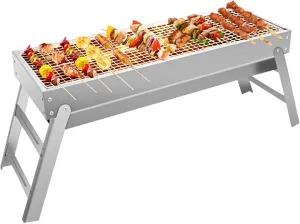 Charcoal Grill Stainless Steel Folding Grill Tabletop Outdoor Smoker BBQ for Picnic Garden Terrace Camping Travel,Silver,23.6"x 8.7"x18.5" Camping Travel