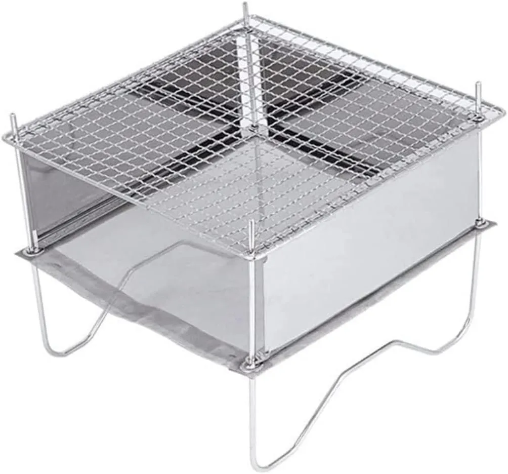 Charcoal Grills BBQ Grill Folding Stainless Steel BBQ Grill Portable Camping Stove Burning Rack Campfire Stand for Outdoor Cooking Picnic Charcoal Grill Cooking