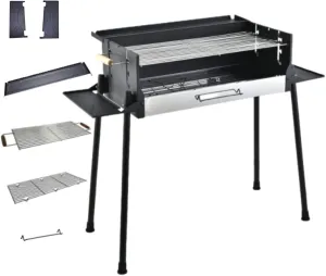 Charcoal Grills Portable Foldable Metal BBQ Grill with Foldable Storage Shelf Adjustable Temp Holds 150KG Camping Barbecue Grill for Garden Backyard Party Picnic Travel Outdoor Cooking Bla