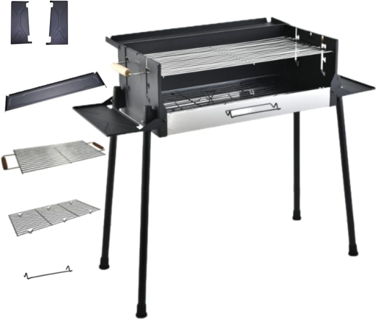 Charcoal Grills Portable Foldable Metal BBQ Grill with Foldable Storage Shelf Adjustable Temp Holds 150KG Camping Barbecue Grill for Garden Backyard Party Picnic Travel Outdoor Cooking Bla