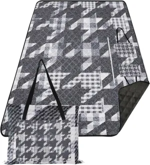 CHIFIGNO Denim Houndstooth Plaid Grey Waterproof Beach Blanket Sandproof Outdoor Camping Grass Mat Picnic Accessories Foldable 80" x 60"
