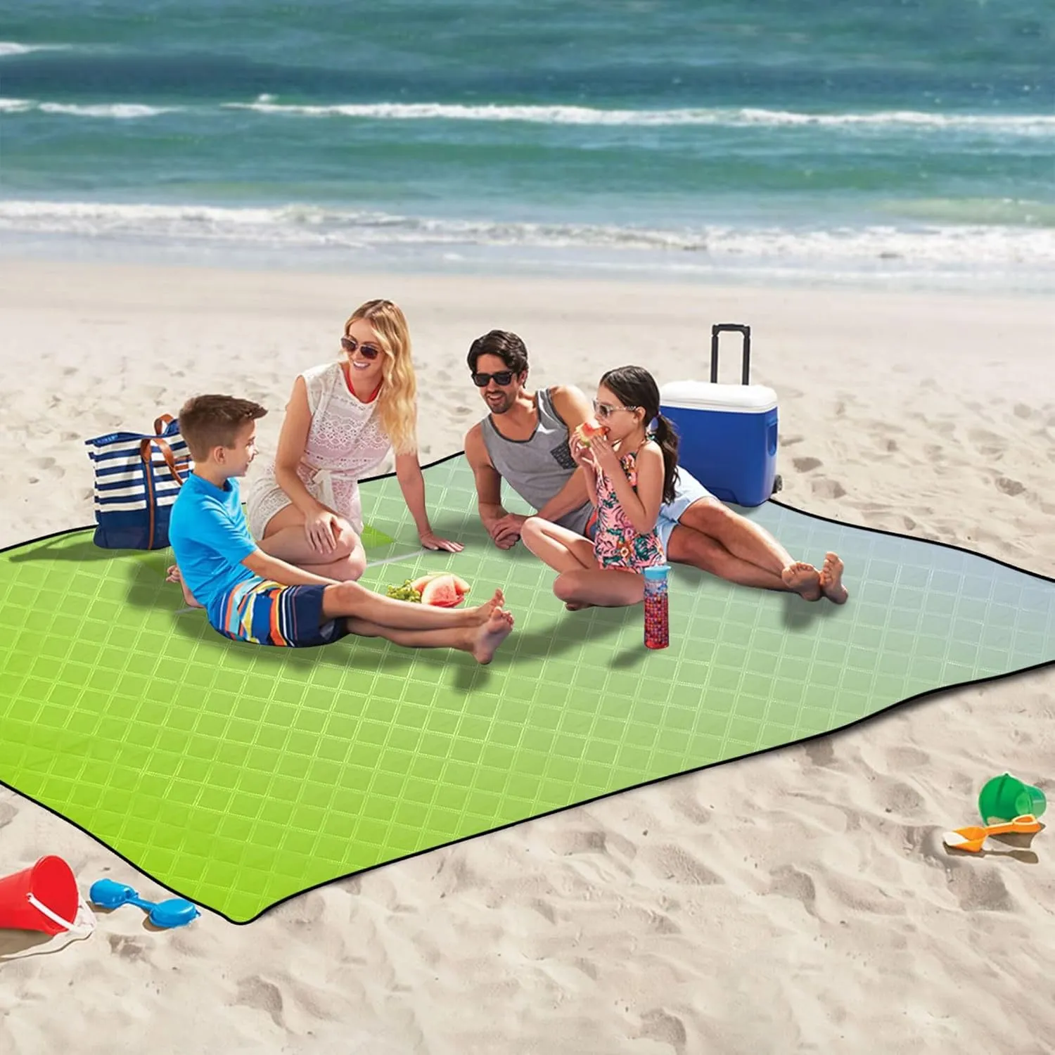 CHIFIGNO Lemon Green Elegant Blue Gradient Beach Blanket Waterproof Sandproof Outdoor Blanket Camping Mat Picnic Supplies Foldable Mat 80" x 60"