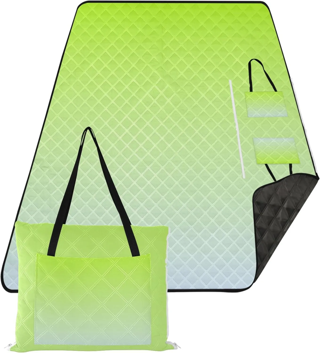 CHIFIGNO Lemon Green Elegant Blue Gradient Beach Blanket Waterproof Sandproof Outdoor Blanket Camping Mat Picnic Supplies Foldable Mat 80" x 60"