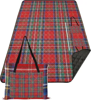 CHIFIGNO Tartan Plaid Check Blue Large Mat Picnic Blanket Cute Waterproof Beach Blanket Oversized Lawn Blanket for Grass Mat 80" x 60"