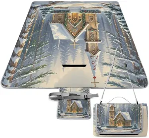 Church in The Forest Picnic Blanket Outdoor, Oversized Beach Blanket, Foldable Lightweight Waterproof Sand Cushion Suitable for Beaches, Camping Grasslands Mat