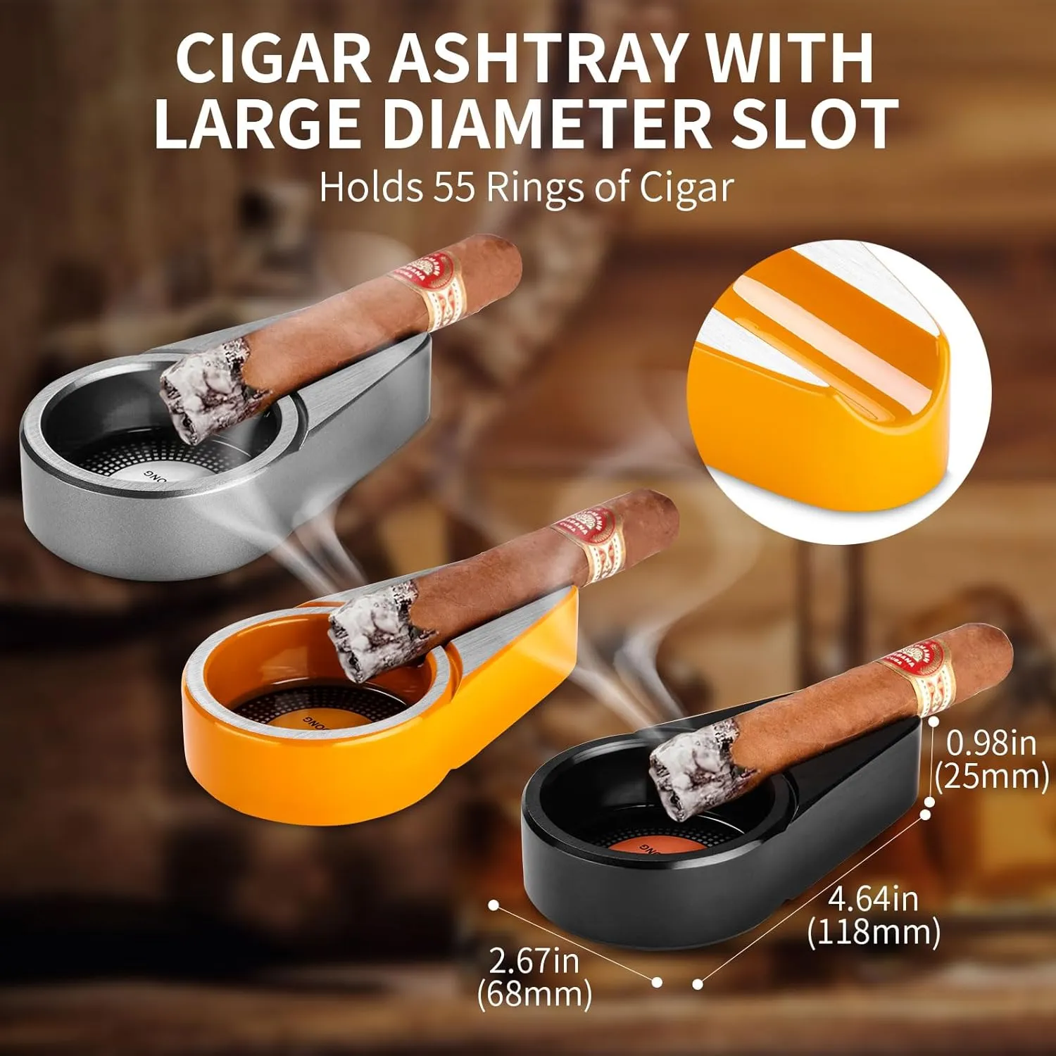 Cigar Cutter and Lighter Ashtray 3 Pieces Set, Stainless Steel Sharp Cigar Cutter & Triple Jet Flame Lighter with Punch & Travel Single Cigar Ashtray (Silver) Gifts for Men