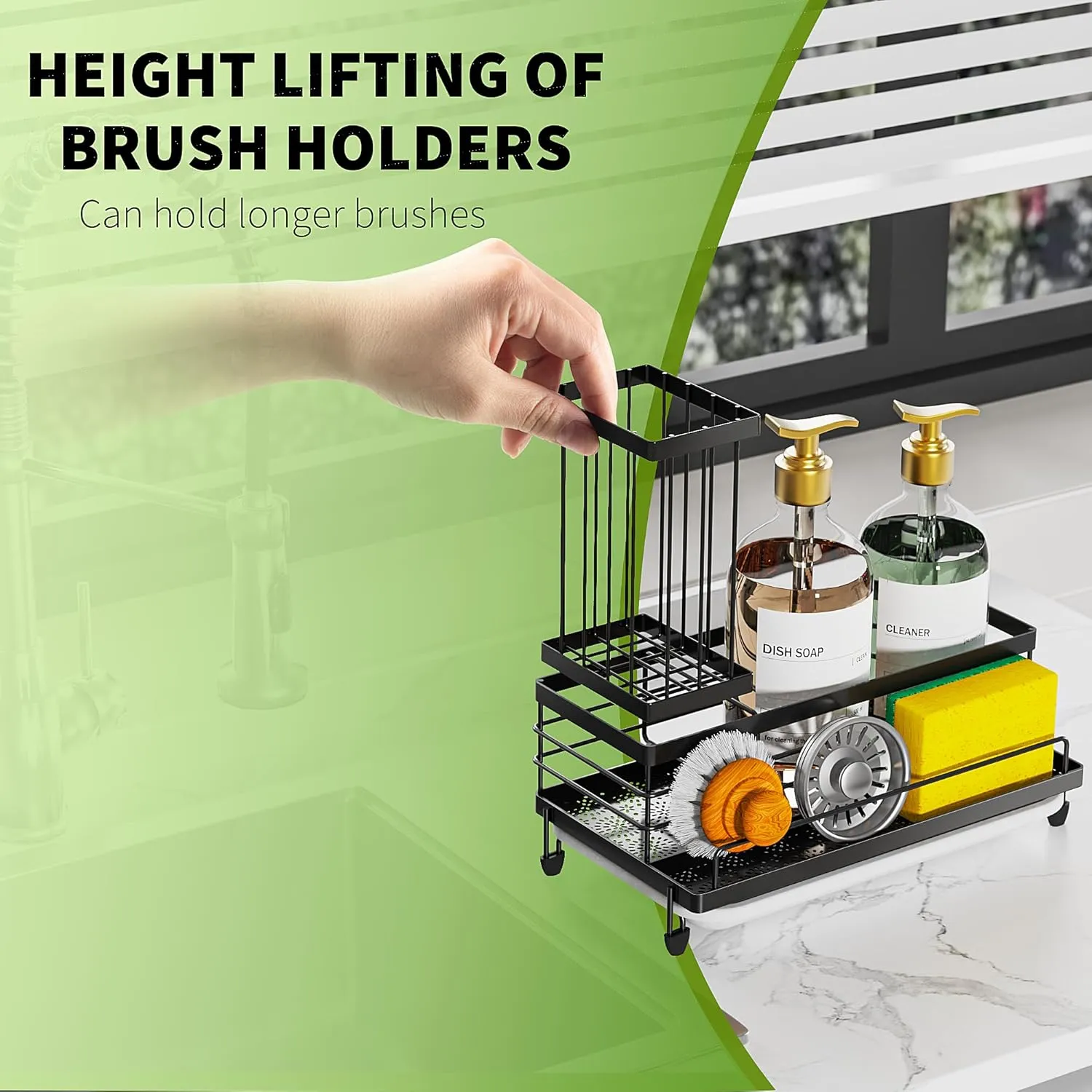 Cisily Large Capacity Kitchen Sink Caddy Organizer, Rustproof Non-Slip Sponge Holder With Dish Brush Holder Organizer, Kitchen Organization and Storage, Essentials Accessories for Countertop