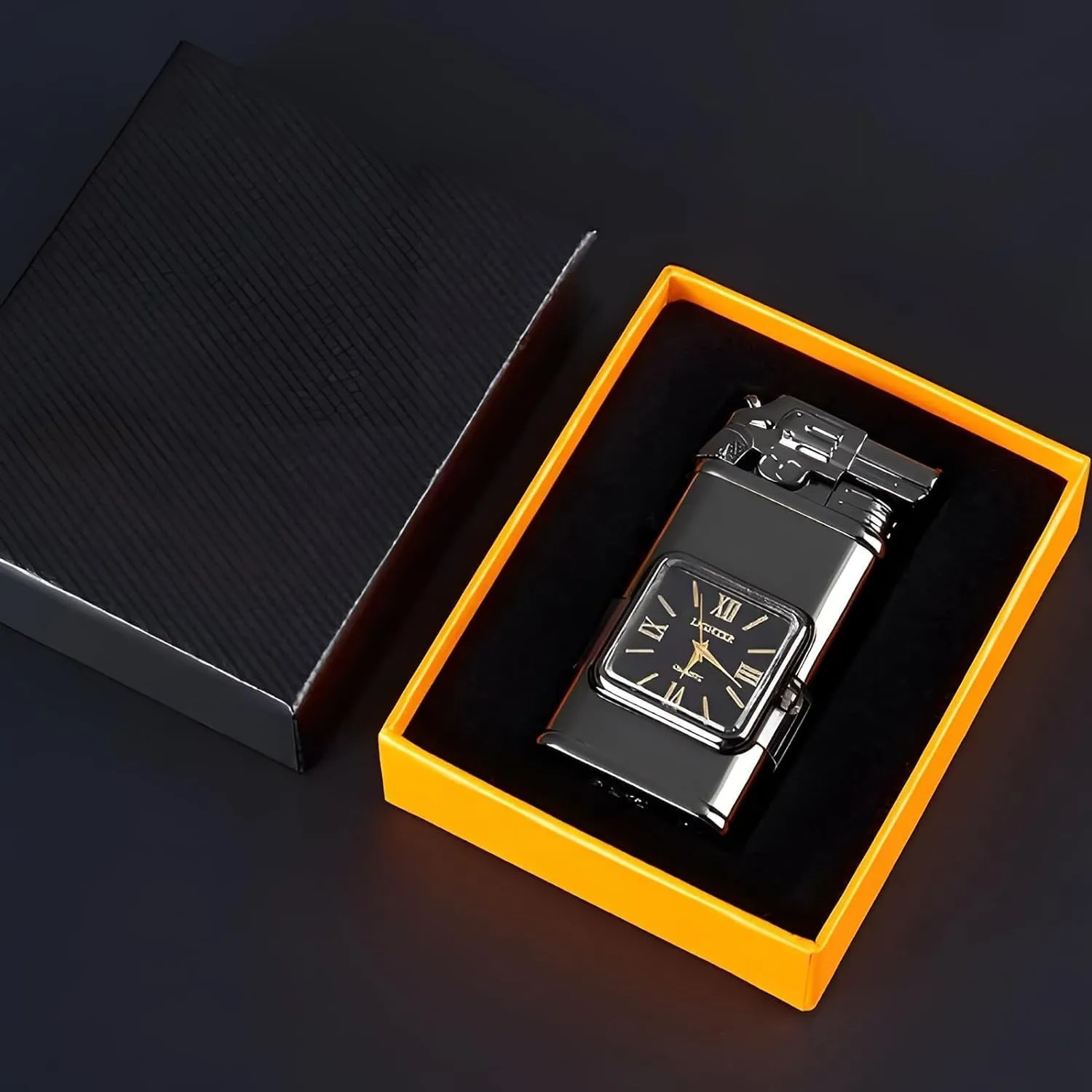 Cithway Windproof Dual-Flame Vintage Watch Lighter,2025 New Windproof Lighter Vintage Watch Bezel Jet Flame Torch(Gold-E)
