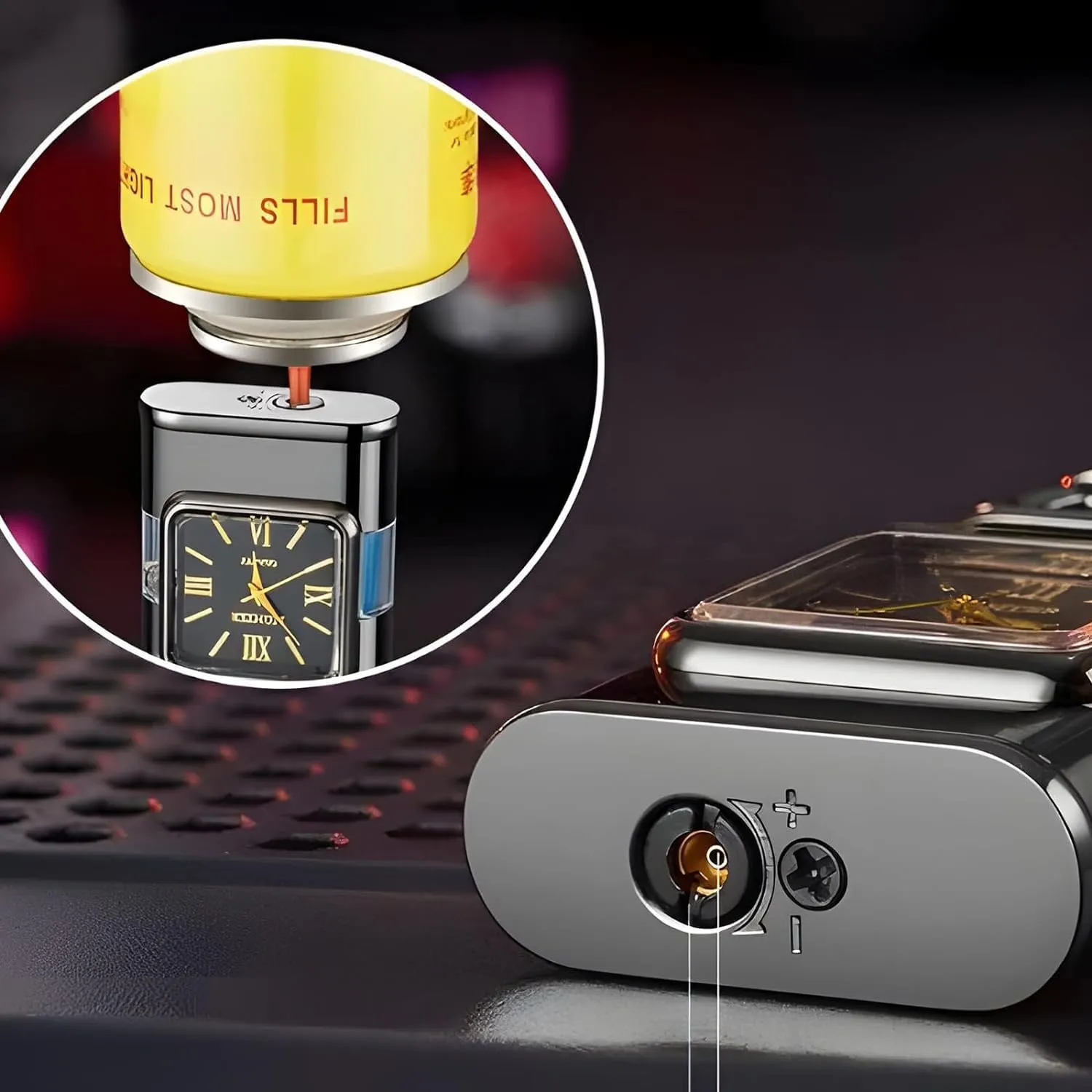Cithway Windproof Dual-Flame Vintage Watch Lighter,2025 New Windproof Lighter Vintage Watch Bezel Jet Flame Torch(Gold-E)