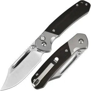 CJRB Bowie Pyrite Pocket Knife, EDC Knife, Folding Knife with 3.15'' AR-RPM9 Steel Blade, Hunting Knife with Wood Handle for Camping, Survival - Suitable for Men & Women - J1942 Ebony, J1942-EBN