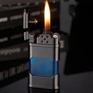 Classic Butane Lighter, refillable Windproof Lighter, Transparent Body, Reusable Retro Lighter, Birthday Gift for Men dad Husband(C)