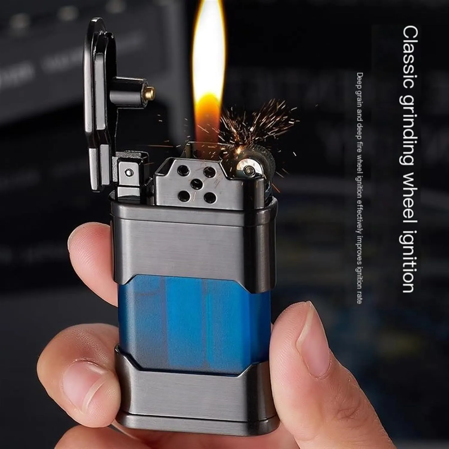 Classic Butane Lighter, refillable Windproof Lighter, Transparent Body, Reusable Retro Lighter, Birthday Gift for Men dad Husband(C)