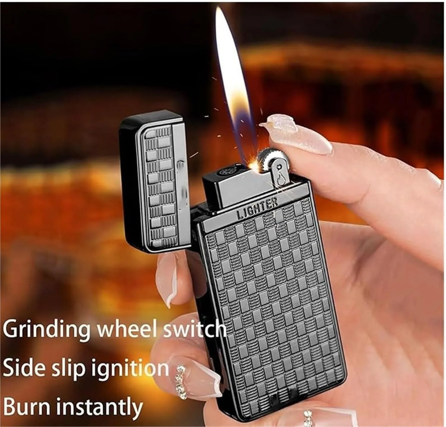 Classic flip top old-fashioned grinding wheel butane lighters, dual flame, open flame, jet flame switchable, windproof, adjustable flame, refillable gas, portable lighter with visible gas window (fuel