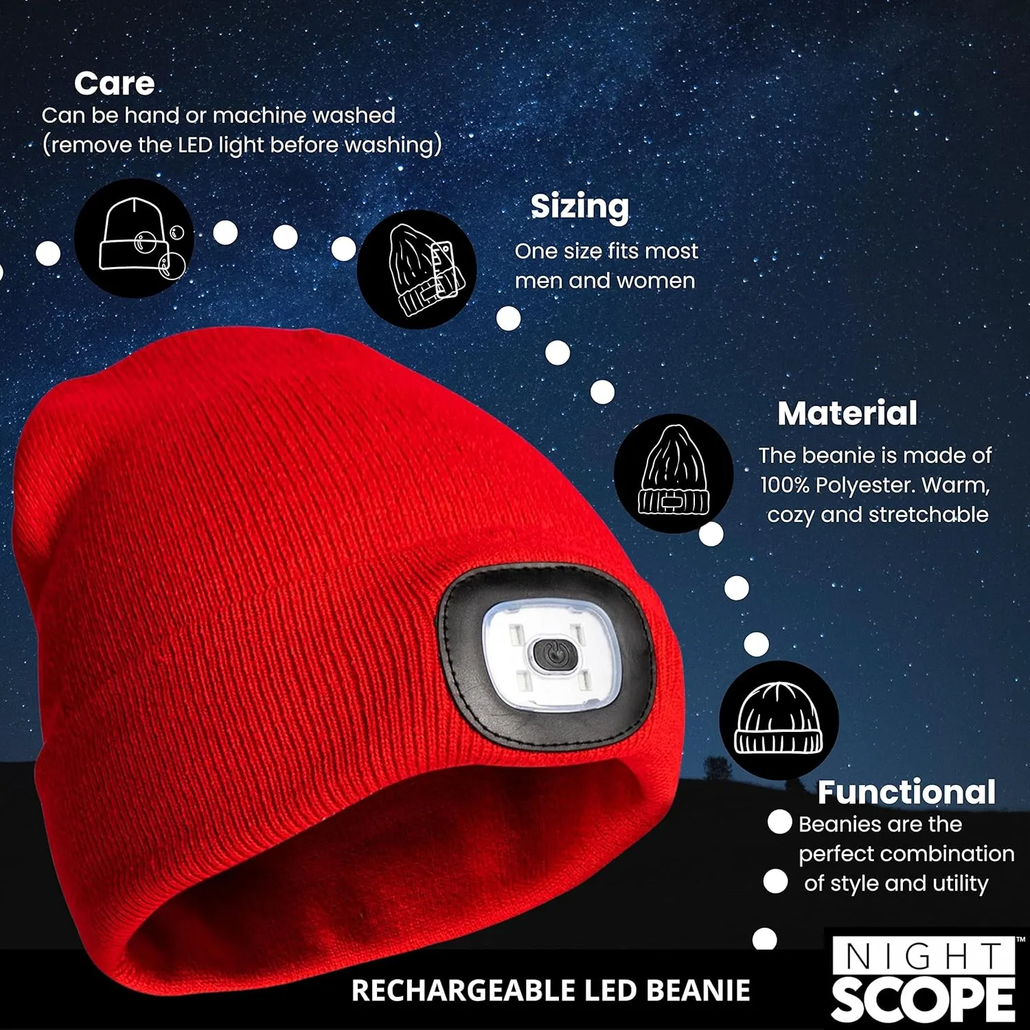 Classic Rechargeable LED Warm Knit Beanie Head Light Hat Headlamp for Outdoor Activities